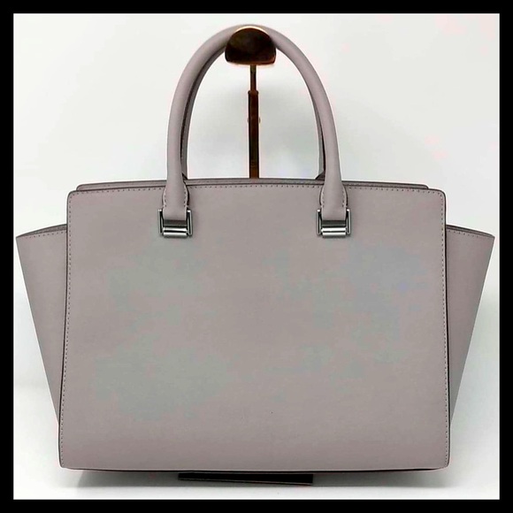 NWT Michael Kors Large Selma Satchel Handbag 3D Stud Floral Strap Pearl Grey - Picture 6 of 15